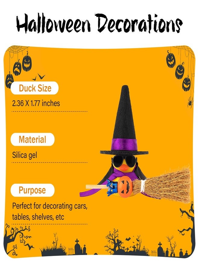 wonuu Halloween Rubber Duck Witch Duck Car Decorations Halloween Accessories Witch Hat Pumpkin Skull and Cloak, Pumpkin Broom - Image 3